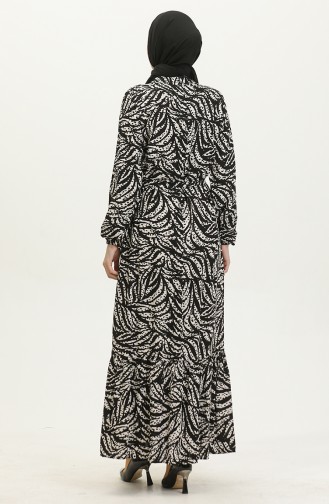Kleid Aus Viskose Mit Blattmuster 0414-03 Schwarz 0414-03