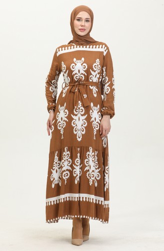 Gemustertes Viskosekleid 81872-03 Hellbraun 81872-03