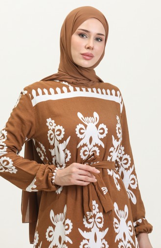 Gemustertes Viskosekleid 81872-03 Hellbraun 81872-03