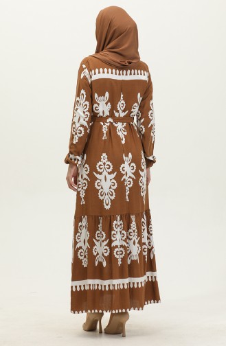Gemustertes Viskosekleid 81872-03 Hellbraun 81872-03