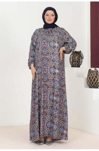 Large Size Patterned Dress 1134-04 Indigo 1134-04