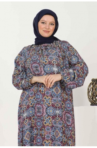 Large Size Patterned Dress 1134-04 Indigo 1134-04