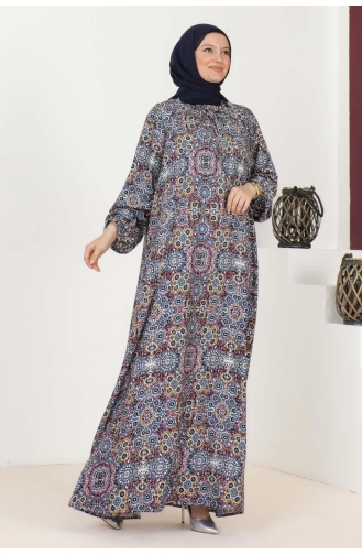Large Size Patterned Dress 1134-04 Indigo 1134-04