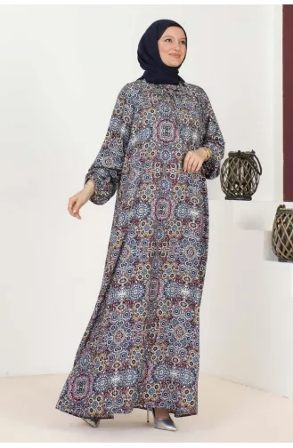 Large Size Patterned Dress 1134-04 Indigo 1134-04