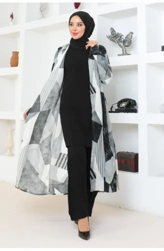 Hijabpak Met Geometrisch Patroon 4027-01 Zwart 4027-01