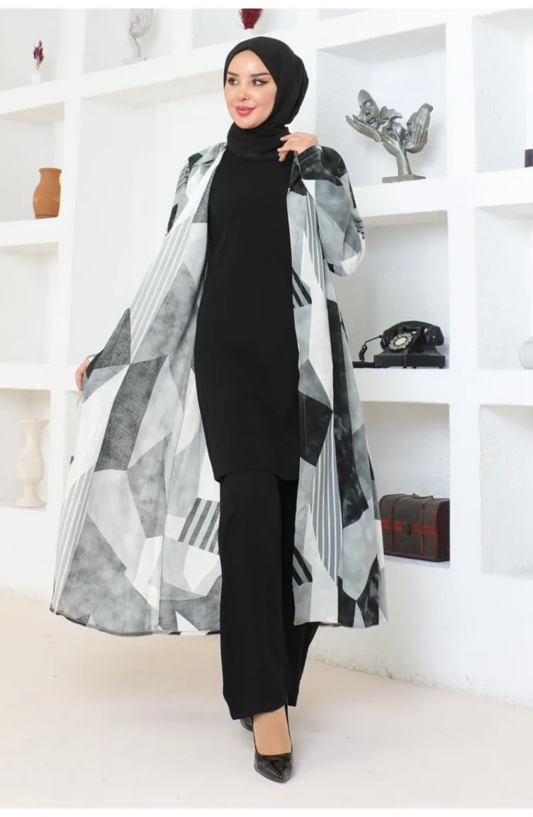 Hijabpak Met Geometrisch Patroon 4027-01 Zwart 4027-01