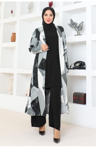 Hijabpak Met Geometrisch Patroon 4027-01 Zwart 4027-01