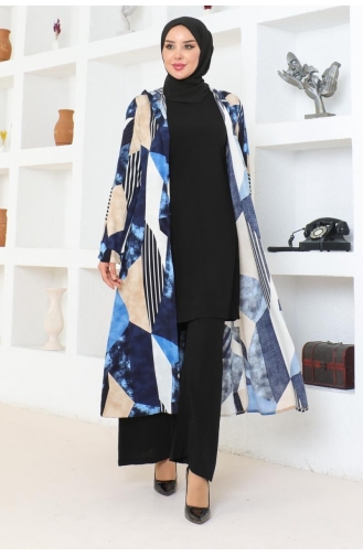 Geometric Patterned Hijab Suit 4027-03 Navy Blue 4027-03
