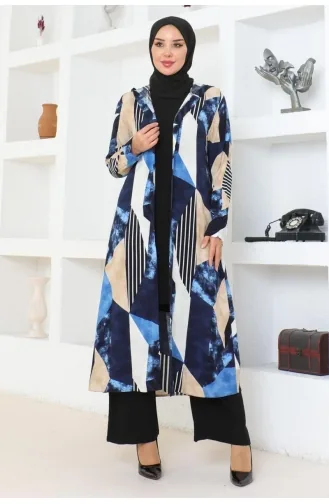 Geometric Patterned Hijab Suit 4027-03 Navy Blue 4027-03