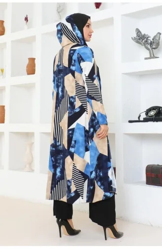 Geometric Patterned Hijab Suit 4027-03 Navy Blue 4027-03