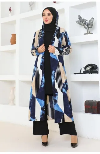 Geometric Patterned Hijab Suit 4027-03 Navy Blue 4027-03
