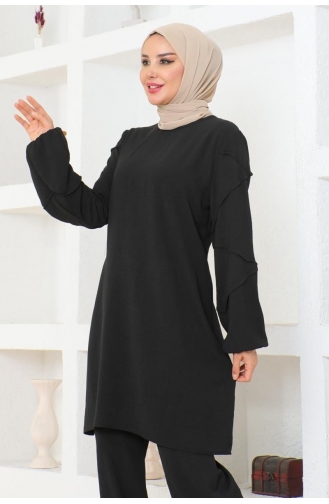 Sleeve Detailed Aerobin Suit 0074-01 Black 0074-01