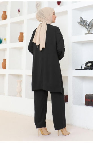 Sleeve Detailed Aerobin Suit 0074-01 Black 0074-01