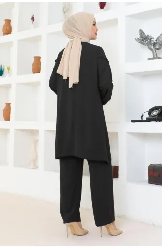Sleeve Detailed Aerobin Suit 0074-01 Black 0074-01