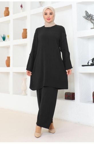 Sleeve Detailed Aerobin Suit 0074-01 Black 0074-01
