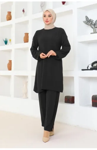 Sleeve Detailed Aerobin Suit 0074-01 Black 0074-01