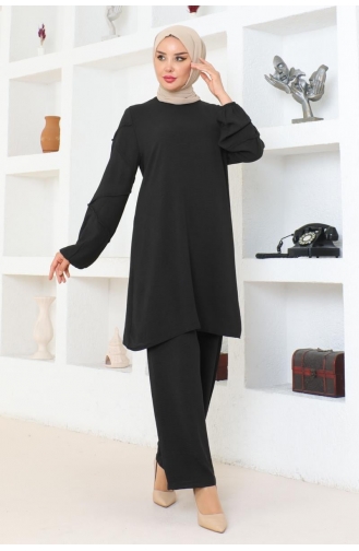 Sleeve Detailed Aerobin Suit 0074-01 Black 0074-01