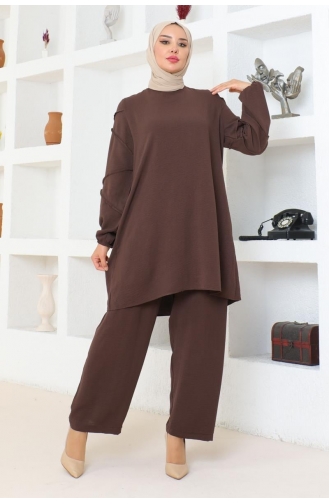Sleeve Detailed Aerobin Suit 0074-03 Brown 0074-03