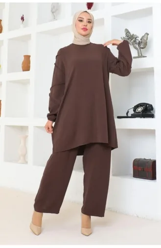 Sleeve Detailed Aerobin Suit 0074-03 Brown 0074-03