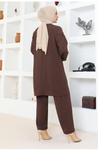 Sleeve Detailed Aerobin Suit 0074-03 Brown 0074-03