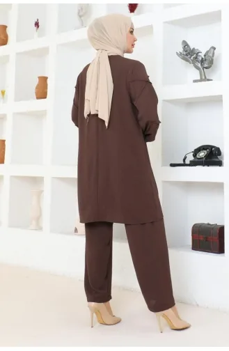 Sleeve Detailed Aerobin Suit 0074-03 Brown 0074-03