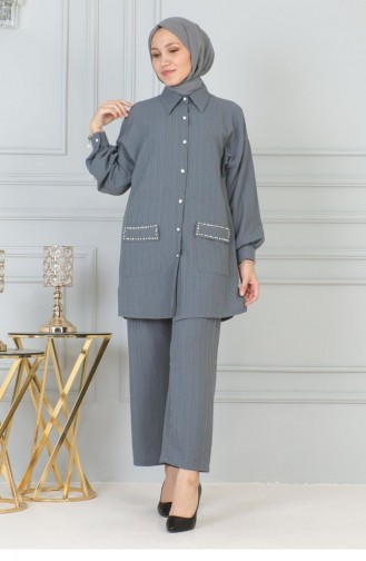 Pocket Stone Detailed Suit Gray 19210 15237