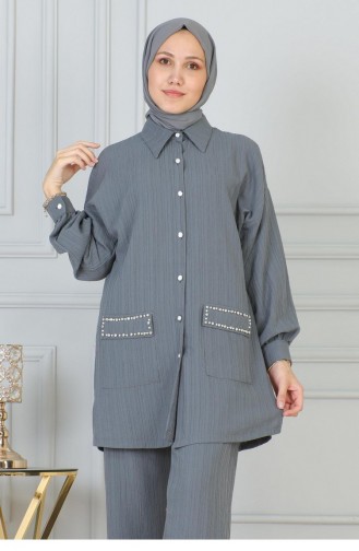 Pocket Stone Detailed Suit Gray 19210 15237
