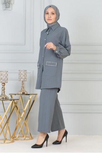 Pocket Stone Detailed Suit Gray 19210 15237