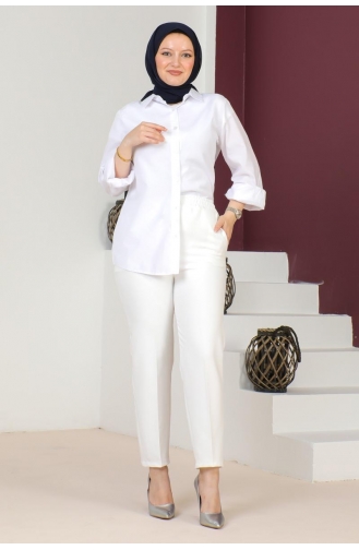 بنطال للحجاب برباط 0075-01 لون أبيض 0075-01