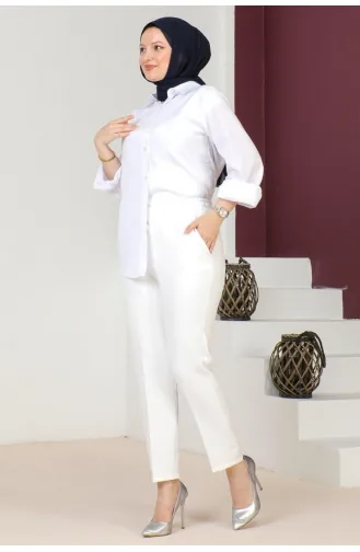 بنطال للحجاب برباط 0075-01 لون أبيض 0075-01