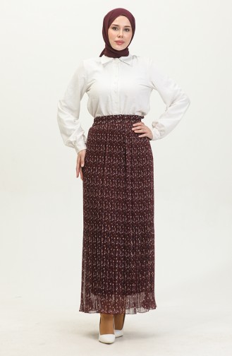 Piliseli Etek 0139-01 Bordo Beyaz