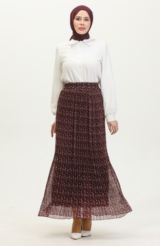 Piliseli Etek 0139-01 Bordo Beyaz