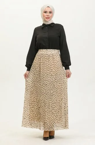 Pleated Skirt 0139-03 Beige Black 0139-03