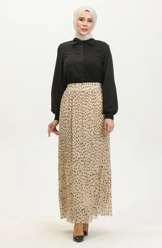 Pleated Skirt 0139-03 Beige Black 0139-03