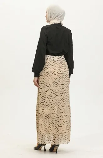 Pleated Skirt 0139-03 Beige Black 0139-03