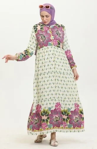 Floral Patterned Dress 4093-02 Fuchsia 4093-02