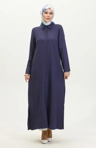 Shirt Collar Abaya 24019-05 Navy Blue 24019-05