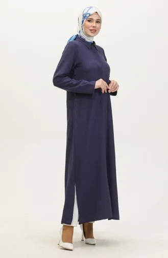 Shirt Collar Abaya 24019-05 Navy Blue 24019-05