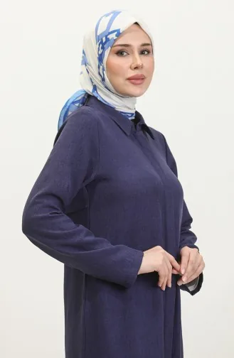 Shirt Collar Abaya 24019-05 Navy Blue 24019-05