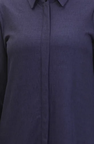 Shirt Collar Abaya 24019-05 Navy Blue 24019-05