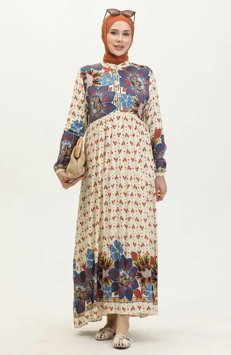 Flower Patterned Dress 4093-03 Navy Blue 4093-03