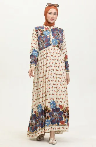 Flower Patterned Dress 4093-03 Navy Blue 4093-03