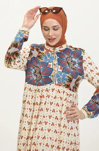 Flower Patterned Dress 4093-03 Navy Blue 4093-03