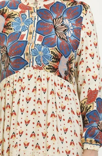 Flower Patterned Dress 4093-03 Navy Blue 4093-03