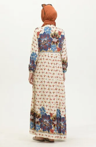 Flower Patterned Dress 4093-03 Navy Blue 4093-03