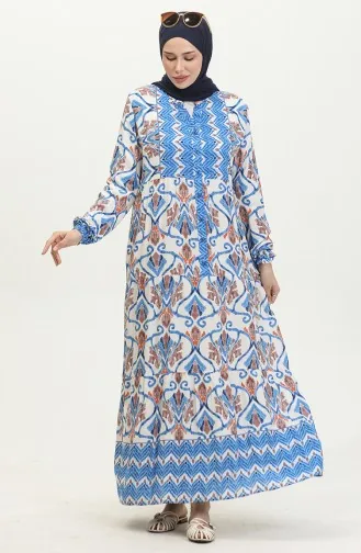 فستان منقوش للمحجبات  4096-01 أزرق 4096-01