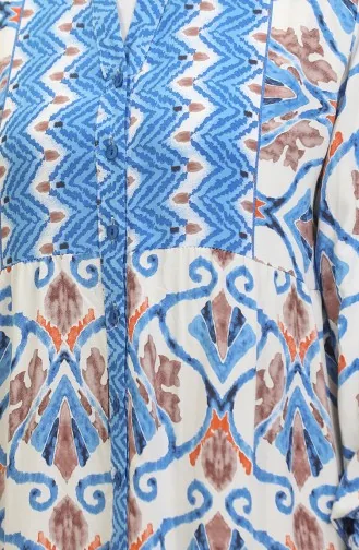 فستان منقوش للمحجبات  4096-01 أزرق 4096-01