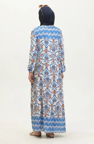 فستان منقوش للمحجبات  4096-01 أزرق 4096-01