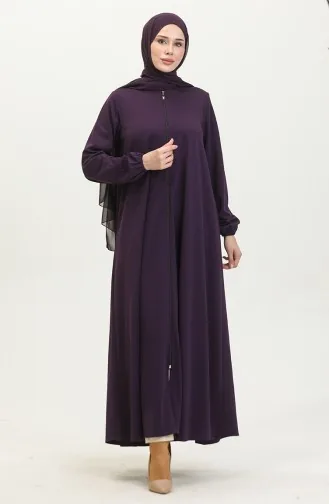 Dubbele Mevlana Abaya 2029-04 Met Ritssluiting Paars 2029-04