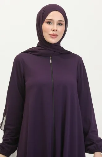 Dubbele Mevlana Abaya 2029-04 Met Ritssluiting Paars 2029-04
